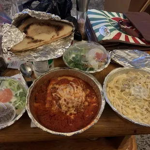 Our Valentine's dinner carry out. Lasagna and Fettuccini Alfredo with Chicken entrées.
