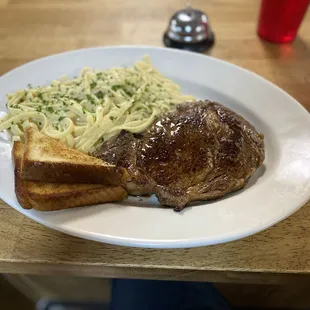 Chicken Alfredo Pasta and Ribeye Stake