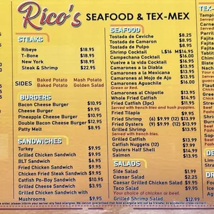 Rico's Full menu