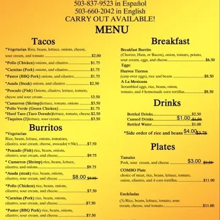 a menu for a mexican restaurant