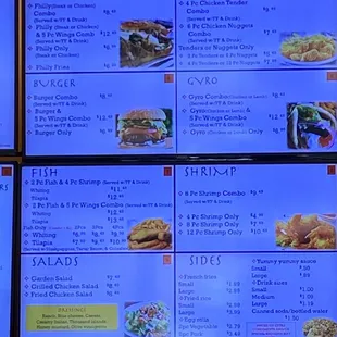 a menu on a wall