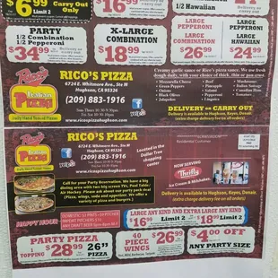 menu, pizza