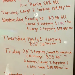 These specials are only at the Empire, Ca. location....