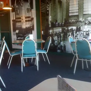 tables and chairs in a restaurant