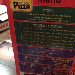 a menu for a pizza restaurant