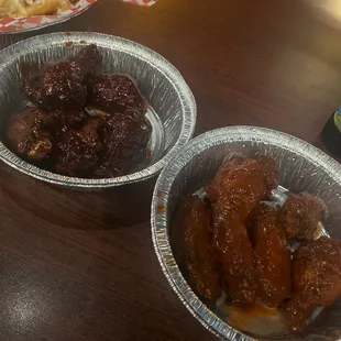 BBQ and spicy buffalo wings.