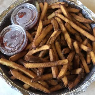 Burnt fries. Tastes like the picture burnt.