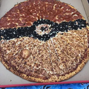 "Pokemon ball" Pizza great for birthday party theme!