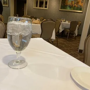 a glass of water on a table
