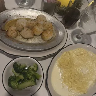 Rico&apos;s famous angel hair, broccoli, scallops