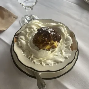 Pecan ball with chocolate and butterscotch sauce
