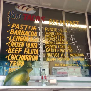 the menu of the restaurant