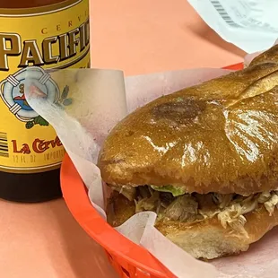 Pork torta and refreshing brew.
