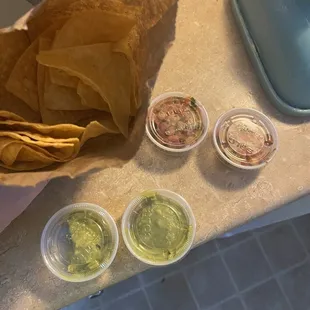 Infamous $7 chips and guacamole. These are 1.5oz containers. Such a joke.