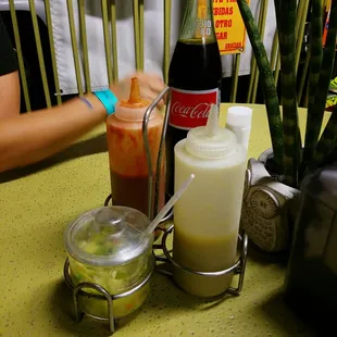 Every table has hot sauce and guacamole