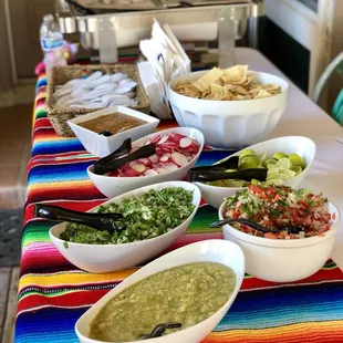 They provided these beautiful dishes with all of their condiments.