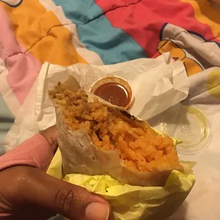 Some places stuff their bean/rice burritos with more beans than rice. This one here has a great balance of both.