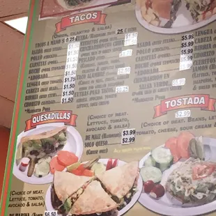 Taco Menu for Taco Tuesdays excludes Asada and lengua