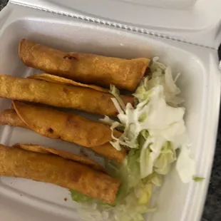 Chicken tacos, pretty good. Perfectly crispy.