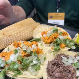 Chicken Pollo Taco and Barbacoa Taco