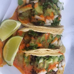 Two Barbados and one Carne Asada Tacos