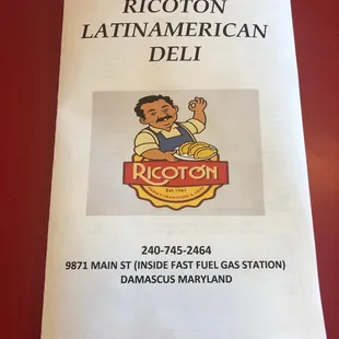 Front of menu