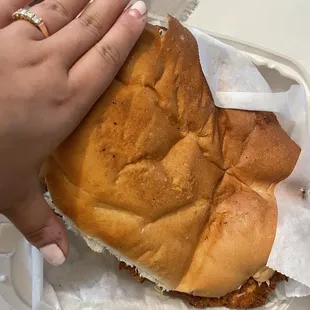 Huge a** chicken milenesa torta, 10$. Wish it had more sauce on the inside but it was still tasty.