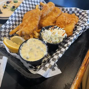 Fish and chips, still steaming.