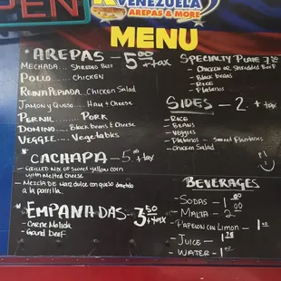 The menu!  I love the mechada arepa it's fabulous, just stop, you will be thankful you did and get the green salsa! Spicy!