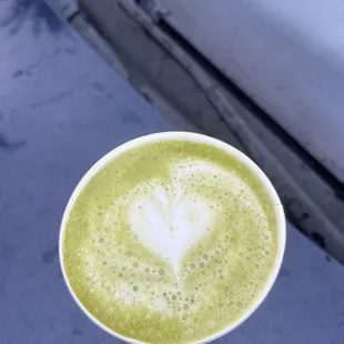 Matcha latte with oat milk.