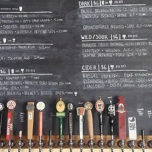 Sample tap list with beers organized by type. The beers change frequently!