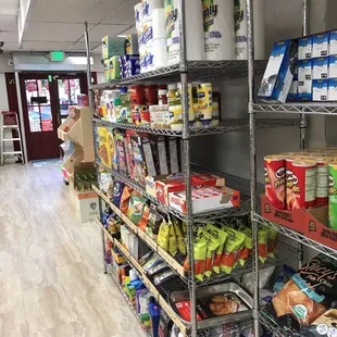 shelves of food and drinks