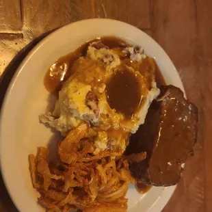 Meatloaf Special with Mashed Potatoes and Fried Onions