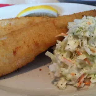 Fried pike and cole slaw. Crispy and light, and tastes like butter. The best creamy cole slaw north of the OHIO river.