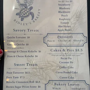 Bakery menu