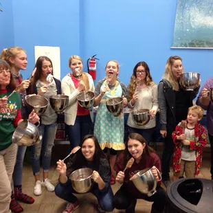No culinary lesson is complete without licking the bowl...as some youth from a local church can attest! Chocolate mousse cream pies!