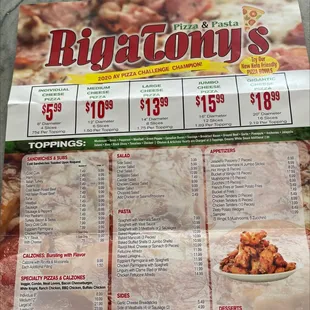 Menu as of May, 2022