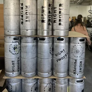 a stack of kegs