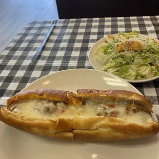 Meatball Sub with salad