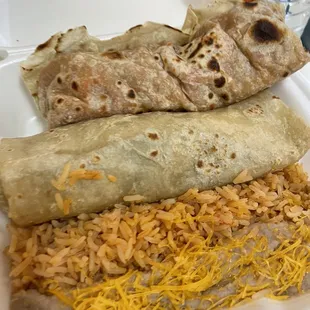 Chicken and pulled beef burritos