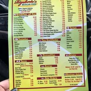 Menu options