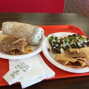 Burrito and 2 tacos