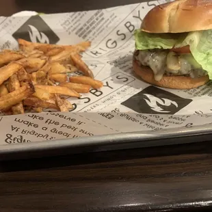 Old school burger and mushrooms Rigsby's Burger