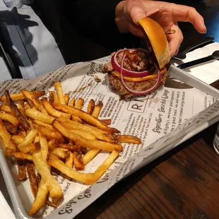 Build your own burger. Gouda, red onions, pulled pork, Cheerwine BBQ sauce.