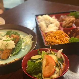 two plates of food on a table