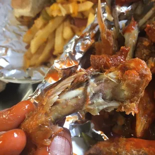 Overcooked wings. Think they were precooked, then recooked to order.