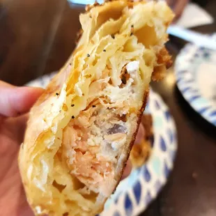 Inside of salmon croissant