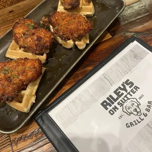 Hot chicken and waffle bites