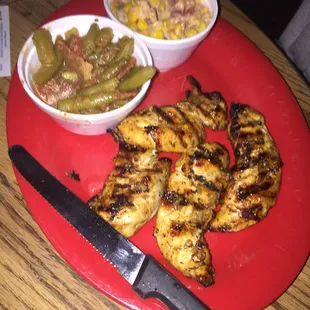 Green Chile Corn, Green Beans, Grilled Chicken Strips