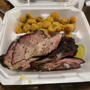 Moist brisket, pork ribs and okra